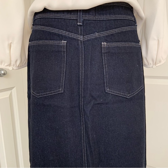 NAVY DENIM MAXI SKIRT / SLIT / WHITE STITCHING / SMALL - XTRA SMALL - Picture 4 of 4